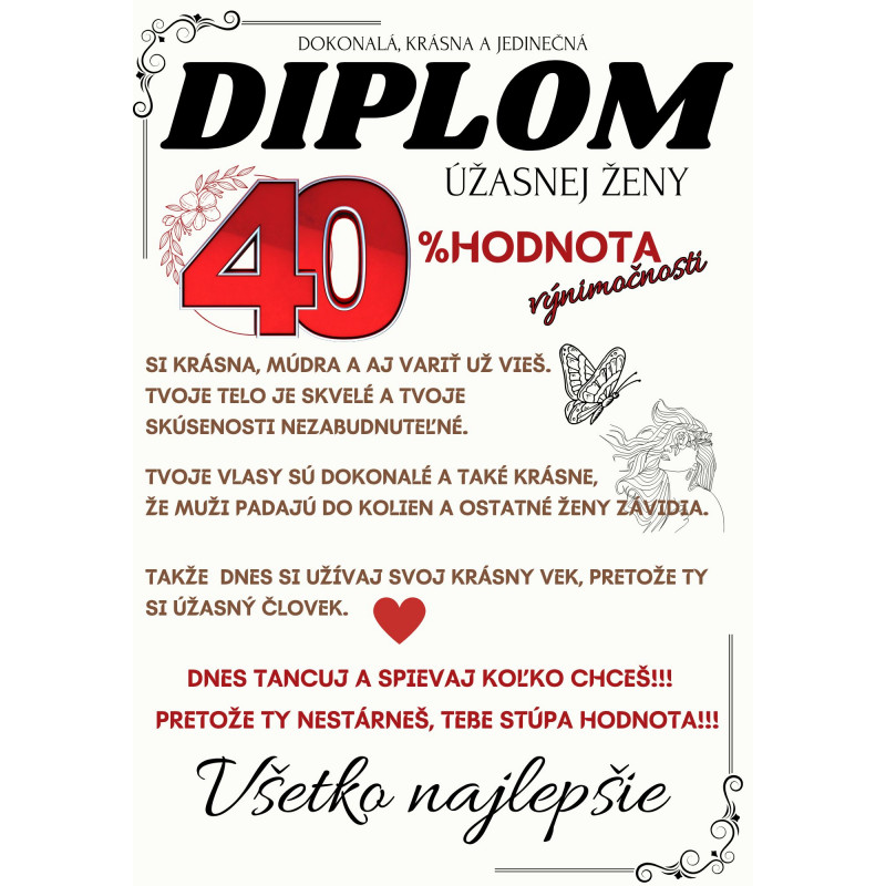 Diplom pre super ženu na 40